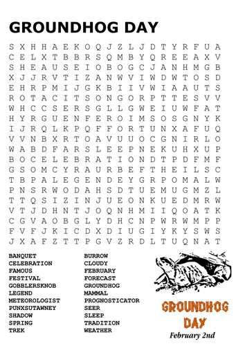 Groundhog Day Word Search and Color