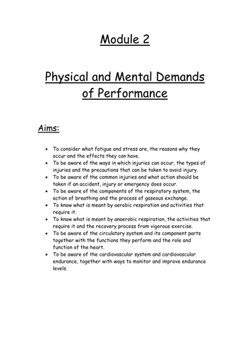 GCSE PE - Physical and Mental Demands of Performance Booklet