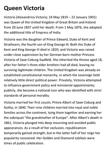 Queen Victoria Handout