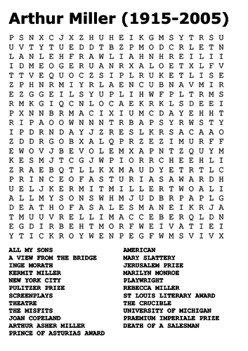 Arthur Miller Word Search