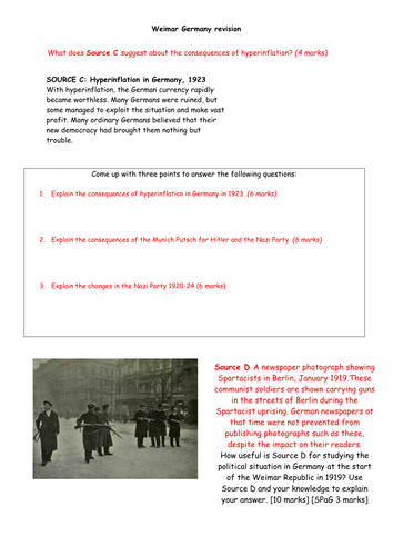 Weimar Germany 2/3 revision lessons - AQA 9147 History B GCSE