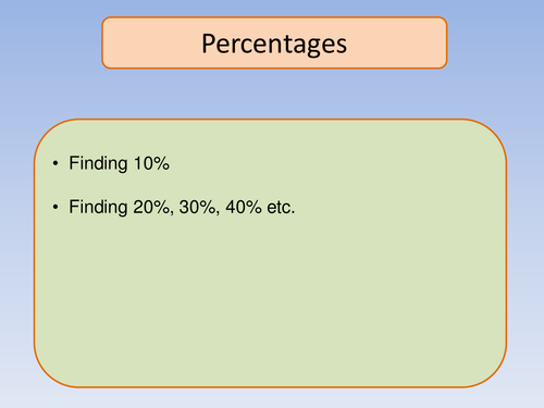 Simple Percentages, finding 10% and 15% etc.