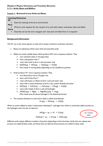 Acids, Bases and Buffers