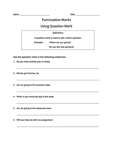 Worksheet of Punctuation Marks-Using Question Mark