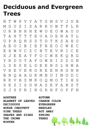 Deciduous and Evergreen Trees Word Search