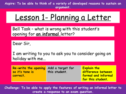 Writing Informal Letters for Transactional Writing