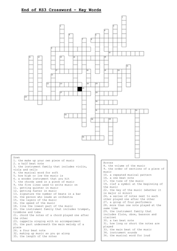 Key Musical Words Crossword Teaching Resources