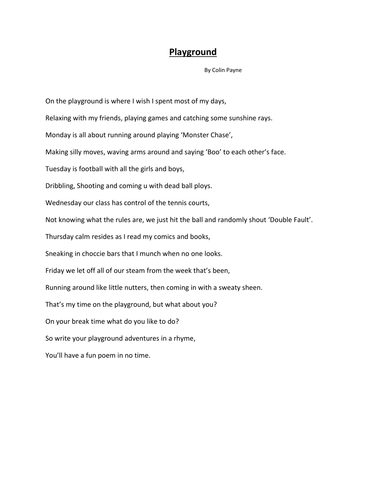 Playground poem | Teaching Resources