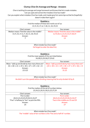 Clumsy Clive On Averages and Range