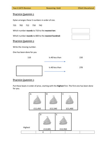 year 6 sats maths reasoning paper 2 revision questions