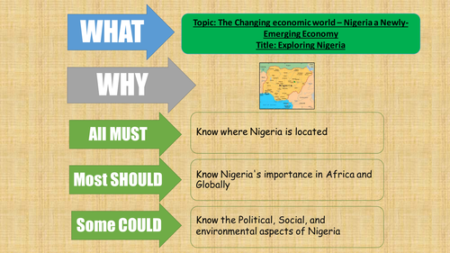 AQA 2016 Nigeria - Newly-Emerging Economy - student work booklet and powerpoints for each lesson