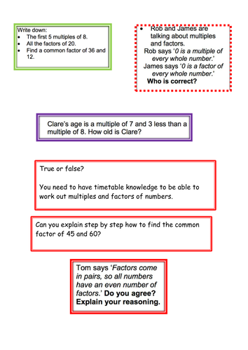 Identify multiples and factors, including finding all factor pairs of a number and common factors of