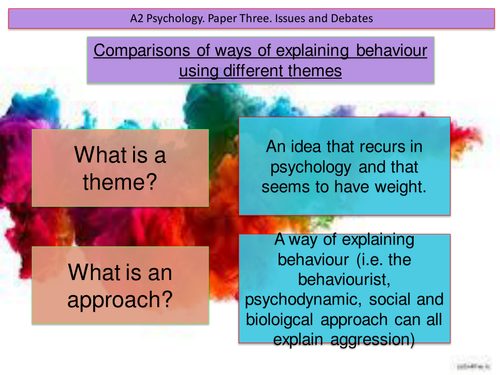 Comparisons of ways of explaining behaviour using different themes.