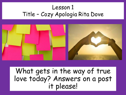 Cozy Apologia by Rita Dove lessons x4