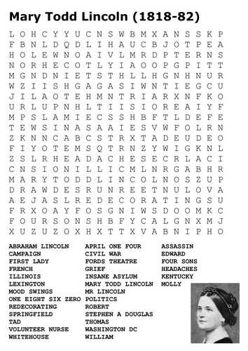 Mary Todd Lincoln Word Search