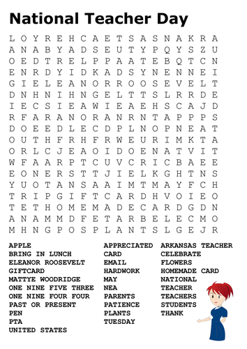 National Teacher Day Word Search