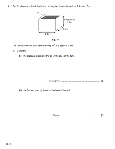 Worksheet on Mass, Weight, Density and Pressure