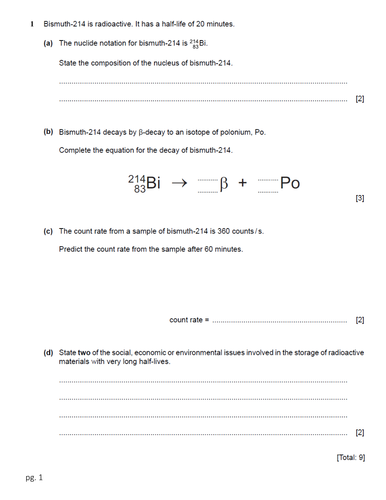 Worksheets on Atomic Physics and Radioactivity