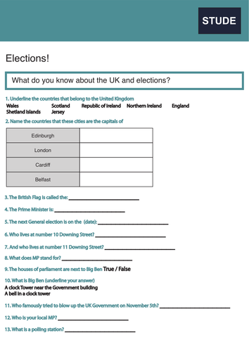 General Election 2017 and Government Webquest