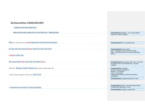 The Trees are Down - annotated poem & essay plan