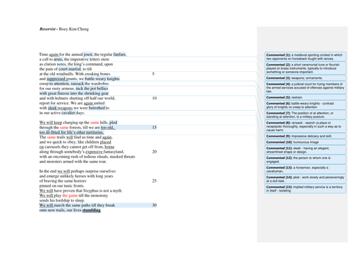 Reservist Boey Kim Cheng Annotated Essay Plan Teaching Resources