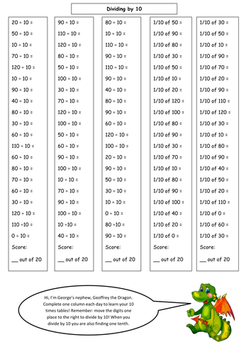 10 Times Tables Revision Sheets