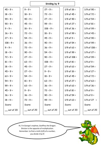 9 Times Tables Revision Sheets
