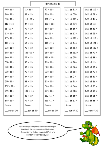 11 Times Tables Revision Sheets