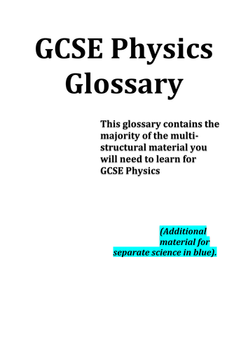 Gcse Physics Aqa - Complete Glossary 