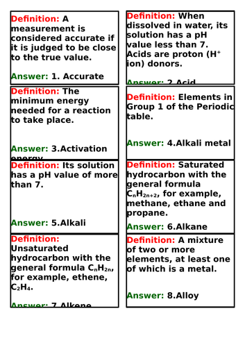 GCSE Chemistry AQA - Quiz quiz trade cards