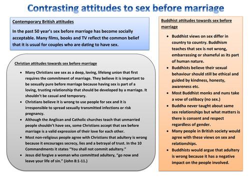 AQA Religious Studies A: Theme A: Different views on Sex before marriage