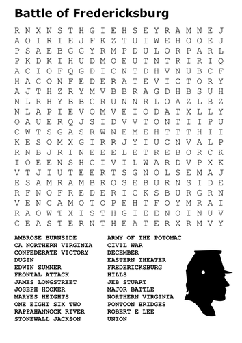 Battle of Fredericksburg Word Search