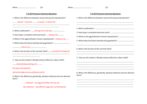 y7 life processes questions