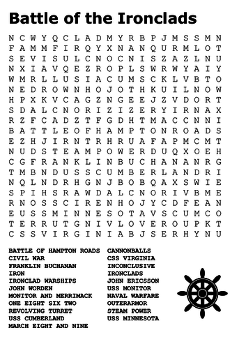 Battle of the Ironclads Monitor and Merrimack Word Search