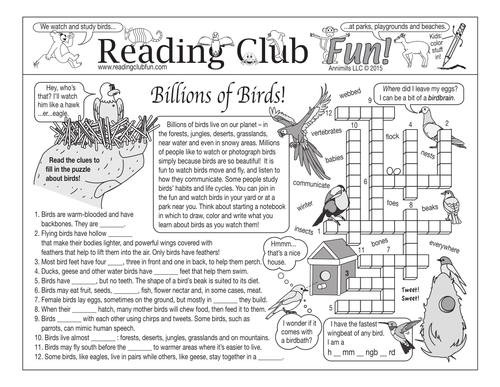 Billions of Birds Two-Page Activity Set and Word Search