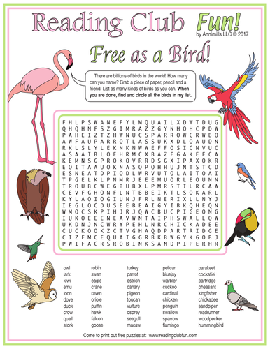 Bird Names Word Search Puzzle
