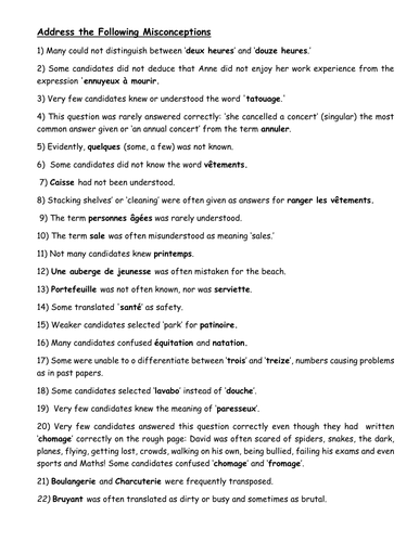 WJEC French GCSE Misconceptions Revision