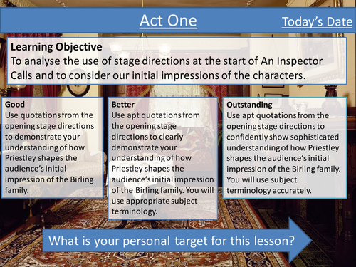 An Inspector Calls - Lesson 2- Considering stage directions - Tailored for the Eduqas Exam