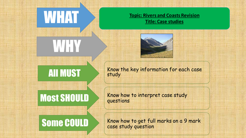 OCR B -Rivers & coasts case studies, revision ppt, student book, practise exam Qs, and model answers