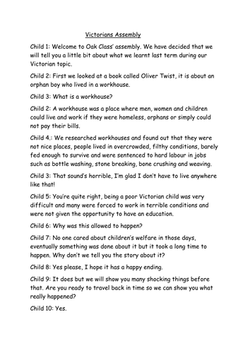 Victorians class assembly about children's rights and working children. 30 parts