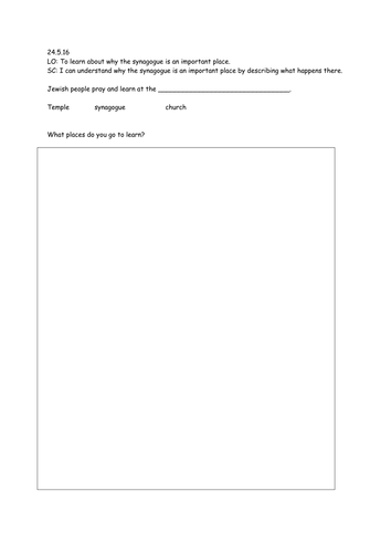 RE Synagogue Worksheets