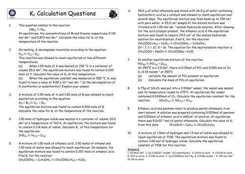 Kc question for A2 chemistry with answers