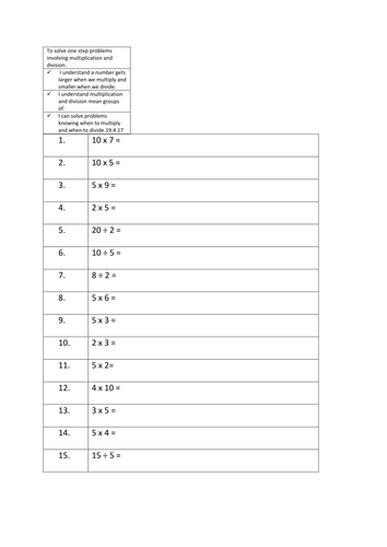Multiplication and Division worksheet