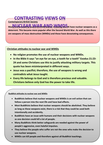 AQA Religious Studies A: Theme D: Nuclear Weapons and WMDs