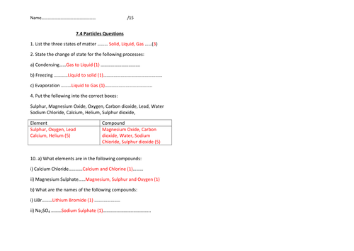 Y7 particles summary questions