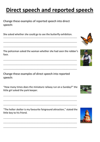 direct speech reported speech worksheet teaching resources