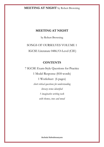 MEETING AT NIGHT by Robert Browning_7 IGCSE Exam-Style Questions_1 Model Response_1 Worksheet