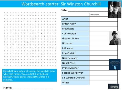 Politician Winston Churchill Greatest Briton 6 x Starters Wordsearch Crossword Anagram Cover Lesson