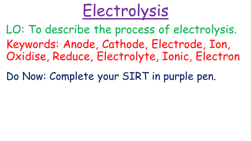Electrolysis - Series of Lessons