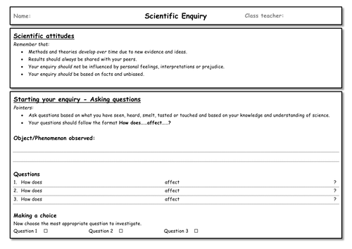 KS3 Science Scientific Enquiry worksheet